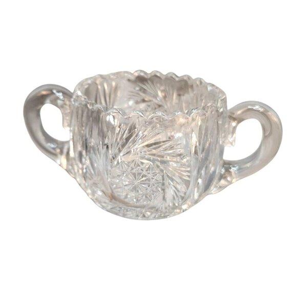 American Brilliant Cut Lead Crystal Glass Hobstar & Fans Saw tooth Clear Sugar - Picture 1 of 8